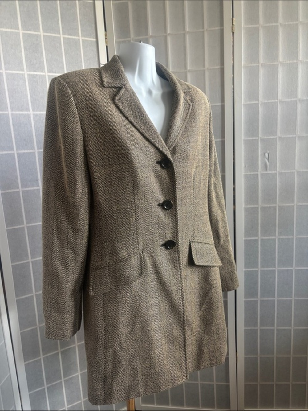 Le Suit Brown Herringbone Tailored Blazer Jacket